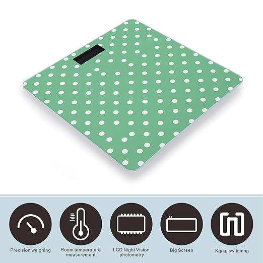 Green Polka Dots Weight Scale Digital Electronic Scales Bathroom Scale Larg LCD Backlight Display High Precisio MeasurementsTempered Glass