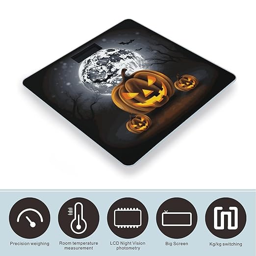 Halloween Moon Bat Pumpkin Weight Scale Digital Electronic Scales Bathroom Scale Larg LCD Backlight Display High Precisio MeasurementsTempered Glass