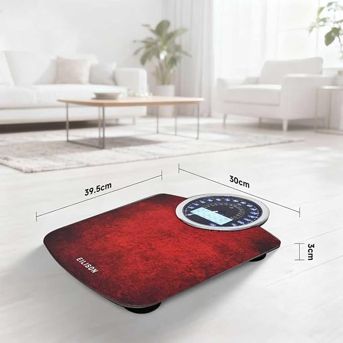 EILISON Highly Advance 2-in-1 Digital &amp Analog Weighing Scale for Body Weight-400lbs 4 High Precison GX Sensor Accurate Thick Tempered Glass Extra Large Display (Red)