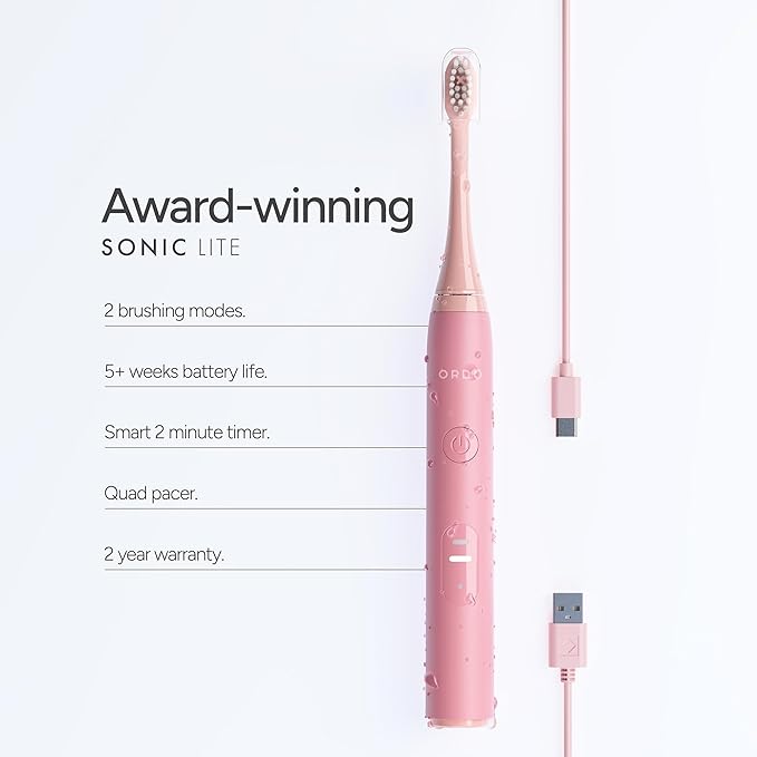 ORDO Lite Sonic Toothbrush Electric Toothbrushes with 35000 Pulses Per Min Dual Modes Over 5 Weeks Battery Smart Timer Waterproof USB C Petal