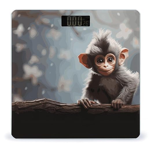 Cute Monkey Bathroom Scale for Body Weight Bathroom Digital Electronic Weighing Scale with Back Lit LED Display Sturdy Tempered Glass Weight Watchers Scales 400lb
