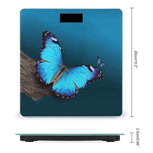 Beautiful Blue Butterfly Scale for Body Weight High Precision Digital Weight Scales with LCD Display Anti-Slip Sturdy Slim Tempered Glass Bathroom Scale for Home Use