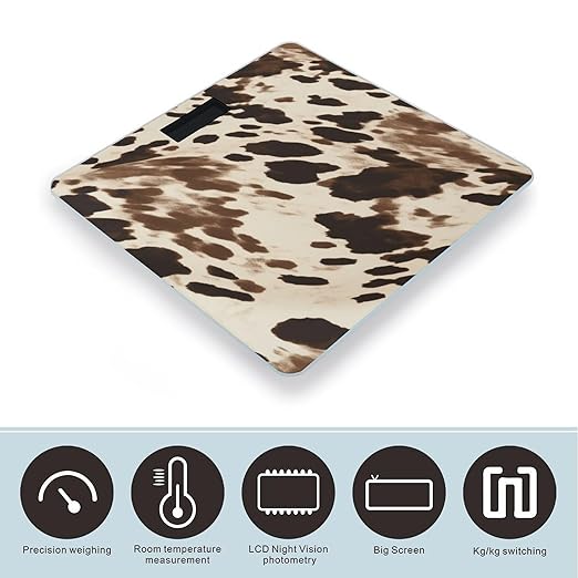 Cow Printed Scale for Body Weight Sturdy Tempered Glass Weighing Scales with LCD Display Accurate Digital Bathroom Scale Convenient Body Fat Smart Scales 400lb