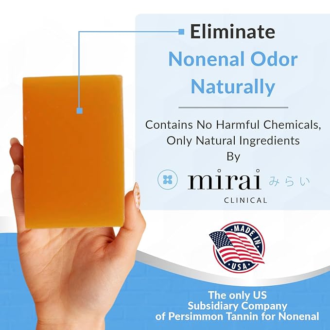 Mirai Clinical Body Odor Eliminator Bundle: Renewing Body Wash &amp Persimmon Soap Bar Set - Natural Deodorizing with Persimmon &amp Green Tea Extracts - Nonenal Elimination for Women &amp Men - 9.