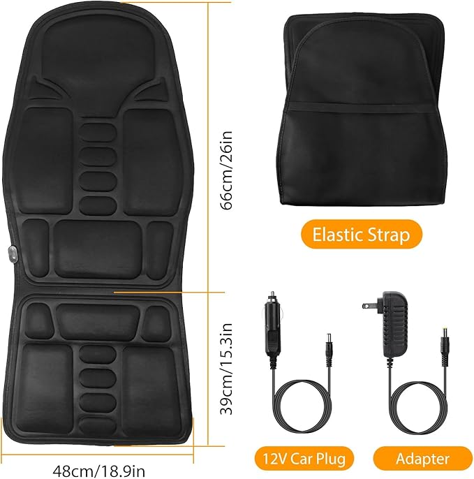 Electric Back Massager Seat Cushion with Heat – Full Back &amp Lumbar Massage Chair Pad 8 Vibration Modes 3 Intensity Levels Portable for Home Office &amp Car Use