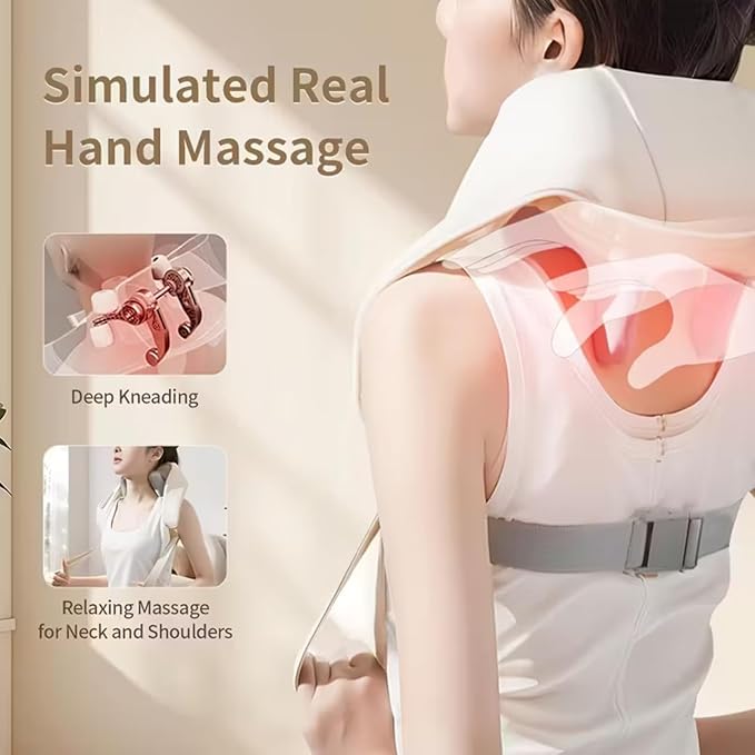 Shoulder Massager Portable Rechargeable 6D Shiatsu Neck and Shoulder Massager with Heat Deep Tissue Back Massager for Pain Relief &amp Relaxation (Cream White)