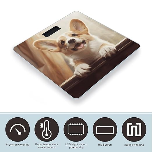 Cute Corgi Bathroom Scale Weight Scale for Body WeightHighly Accurate Digital Weighing Machine Clear LED Display Digital Bathroom Body Scale 400lb/182kg