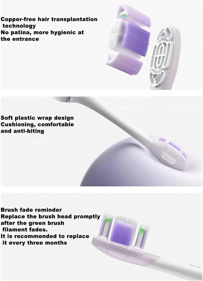 4PCS Replacement Brush HeadsCompatible For Xiaomi Oscillation Electric Toothbrush ProMES610 MES609 Toothbrush Head Soft Bristle(PURPLE)