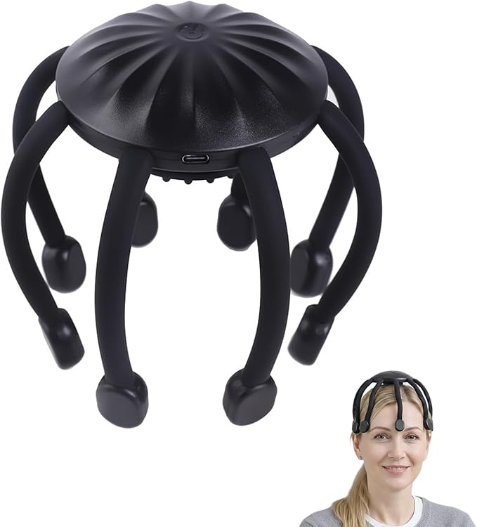 Head Massager Scalp Electric with 4 Modes 360° Electric Head Massager Rechargeable Electric Octopus Scalp Massager Portable Scalp Stress Relax Massage Tool Free Hands
