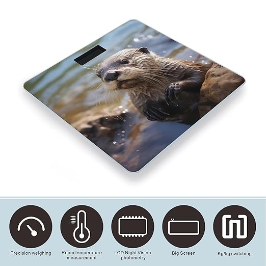 Digital Bathroom Scale for Body Weight Scale with Bright LCD Display High Accuracy Step-On Technology Auto On/Off Otter Playing in The Water Digital Scales 400 Lbs /180kg