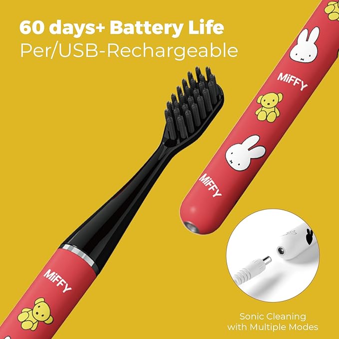 Miffy i4 Slim Sonic Electric Toothbrush Ultra Slim Thin Rechargeable Ultrasonic Smart Tooth Brush Free Petite Travel Case &amp Ceramic Holder Dock for Travel &amp Home IPX7 Waterproof (red)