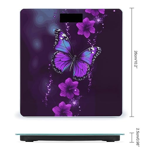 Purple Butterfly Bathroom Scale for Body Weight 400 Lb Weight Scale with High Precision Sensors Tempered Glass Highly Accurate Digital Weighing Machine for People