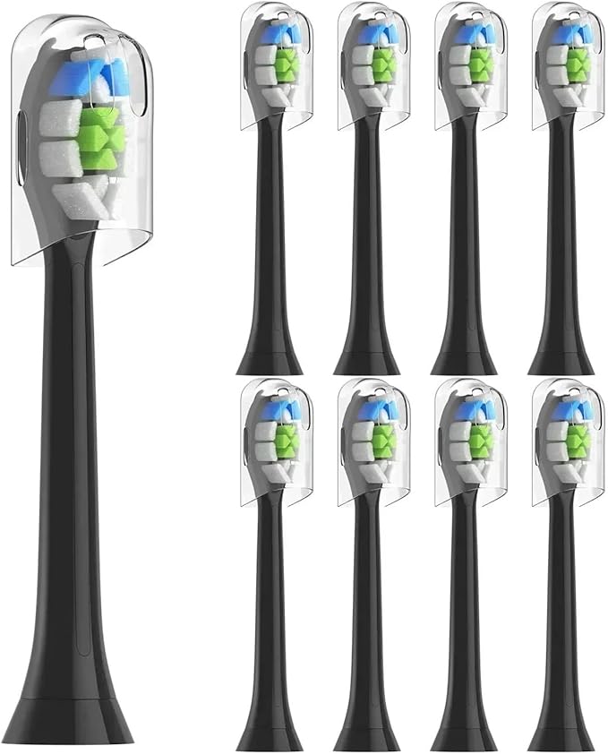 8 Pack Replacement Toothbrush Heads Compatible for HX6063 with Hygienic Caps Fits Electri(Black B)