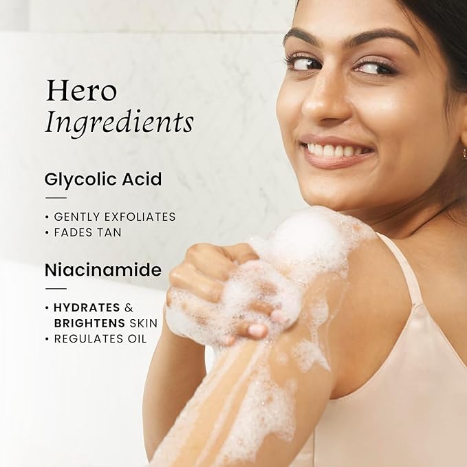 Fox.tale De-Tan Brightening Body Wash | Glycolic Acid &amp Niacinamide for Glowing Skin | 6+ hrs odour control | SLS-Free | Body Wash for Women &amp Men | All Skin Type | 250 ml