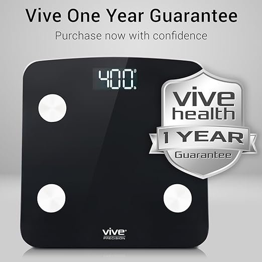 Vive Precision Smart Bathroom Scale for Body Weight (400lbs) - Digital Scale with BMI Body Fat Muscle Mass &amp 10 Extra Measurements - Accurate Home Bath Scale Easy to Read Backlit LCD Display