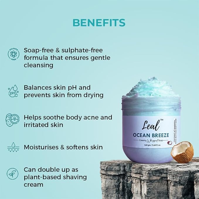 BEMT Whipped Cream Soap – Ocean Breeze Scent Moisturizing Body Wash with Shea Butter &amp Coconut Oil Gentle Cleansing Bath Soap for Men &amp Women – 160 g