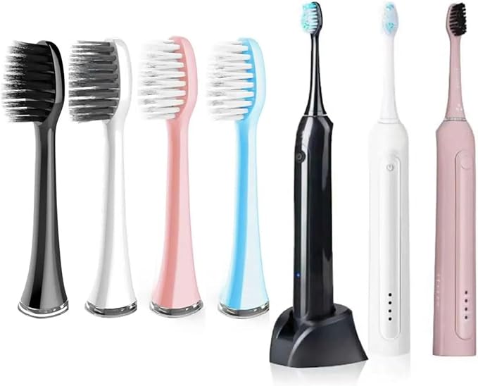 Replacement Toothbrush HeadsCompatible for SEYSSO Electric Toothbrush Accessories Nozzles Bristles(4pcs Black)