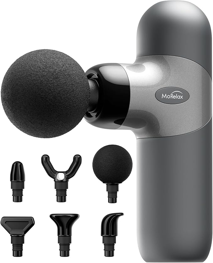 Morelax Mini Massage Gun Percussion Muscle Massager for Back Pain Relief Compact Sports Travel Massage Gun with 6 Massage Heads 4 Speeds Gift for Her Home Athletes