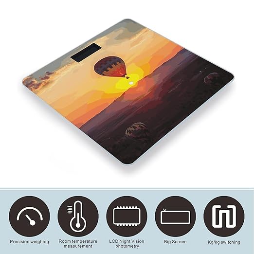 Hot Air Balloon Sunset Weight Scale Digital Electronic Scales Bathroom Scale Larg LCD Backlight Display High Precision MeasurementsTempered Glass