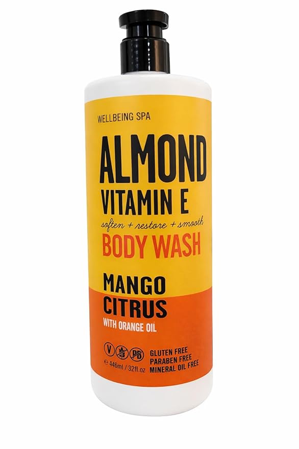 Wellbeing Spa Almond Vitamin E Body Wash Mango Citrus with Orange Oil 32 fl oz Gluten Free Paraben Free