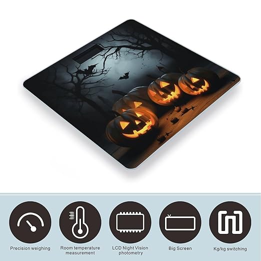 Halloween with Pumpkins Scale for Body Weight High Precision Digital Weight Scales with LCD Display Anti-Slip Sturdy Slim Tempered Glass Bathroom Scale for Home Use