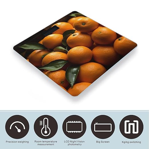 Pile of Oranges Bathroom Scale for Body Weight Bathroom Weighing Scale with Backlit LCD Display Highly Accurate Measures Weight Up to 180kg