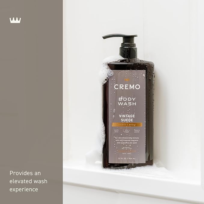 Cremo Rich-Lathering Vintage Suede Body Wash for MenA Vintage Suede with Notes of White Moss and Rich Amber32 Fl Oz(Pack of 2)