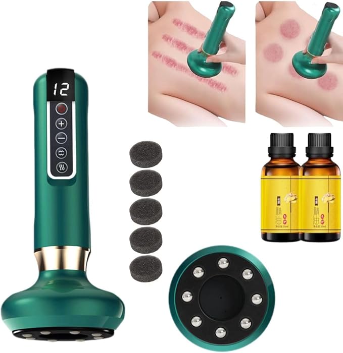 12 Levels Adjustable Handheld Cellulite Massager Charging Heated Guasha Tool Cupping Massage Body Sculpting Machine Cellublast for Cellulite Remover for Body Massager (Green)