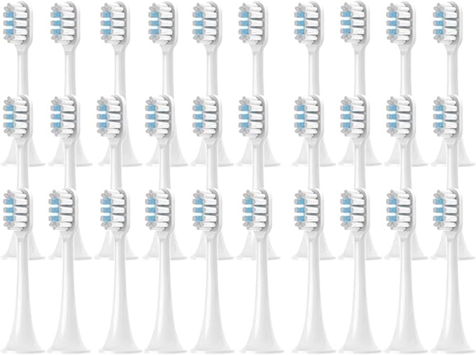 4-30Pcs Compatible for XIAOMI MIJIA T302 Replacement Toothbrush Heads Sonic Electric Vacuum Soft Bristle Brush(T302White Blue-30pcs)