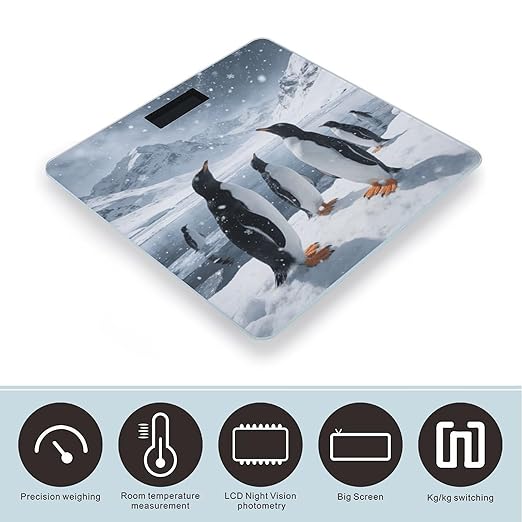 Little Penguin in The Snow Smart Scale for Body Weight Digital Bathroom Scale Toughened Glass Weight Scale with Large LCD Backlight Display High Precision Scales Weighing Machine