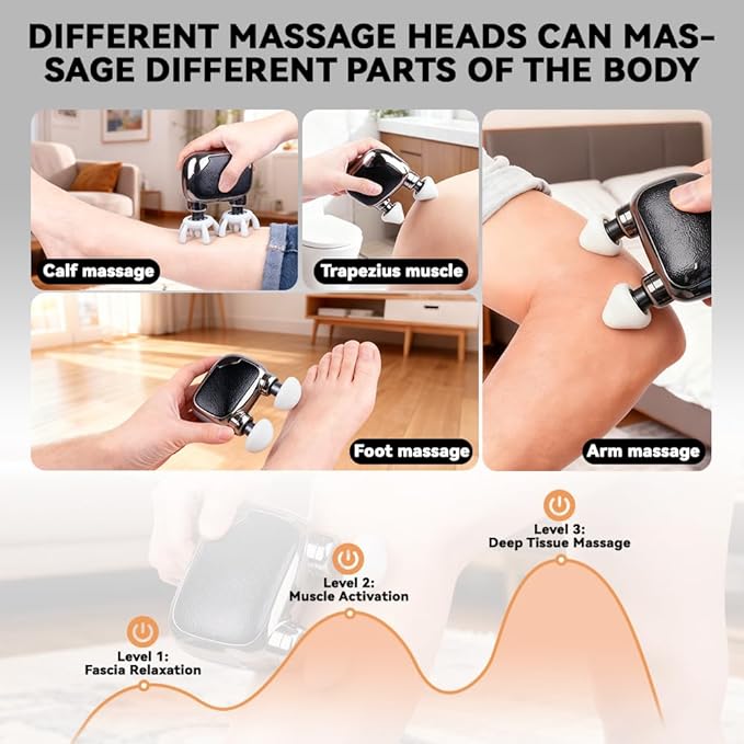 Mini Handheld Massager - Portable Electric Dual Head Massager for Neck Shoulder Back &amp Body Muscle Relief - Compact Personal Massage Device with Travel Pouch