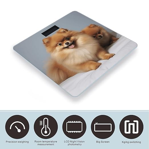 Cute Pomeranian Bathroom Scale Large LCD Backlight Display Digital Scale Rounded Corners Body Scales Automatic Power On/Off Bathroom Scales for Home Bedrooms