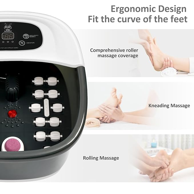 Foot Spa Bath Massager with Heat Bubbles and Vibration Massage and Jets 16 OZ Calming Lavender Foot Soak Epsom Salt MoodRelish Foot Soaker with Red Light 22 Massage Rollers Adjustable Temp - Black