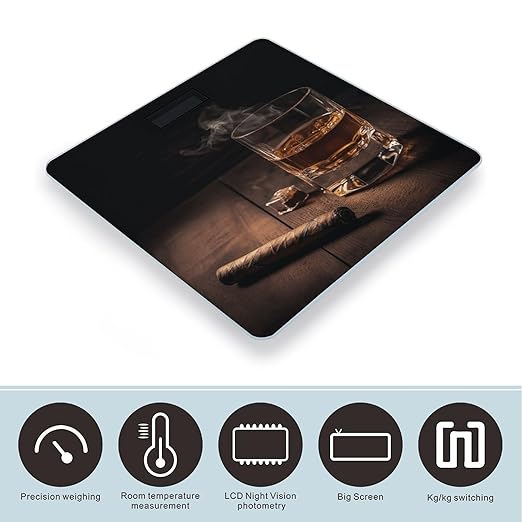 Cigar &amp Whiskey Scale for Body Weight Safe Rounded Corners Tempered Glass Digital Bathroom Scale LED Display 400lb Capacity Weight Scales with High Precision Sensors