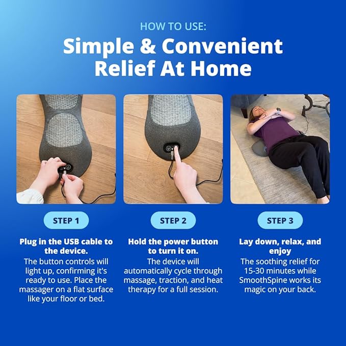 SmoothSpine Triple Fusion Back Massager - The Official Smooth Spine Massager with Heat - Design to Support Lower Back Comfort Relaxation Device for Home Use (Triple Fusion Back Massager)