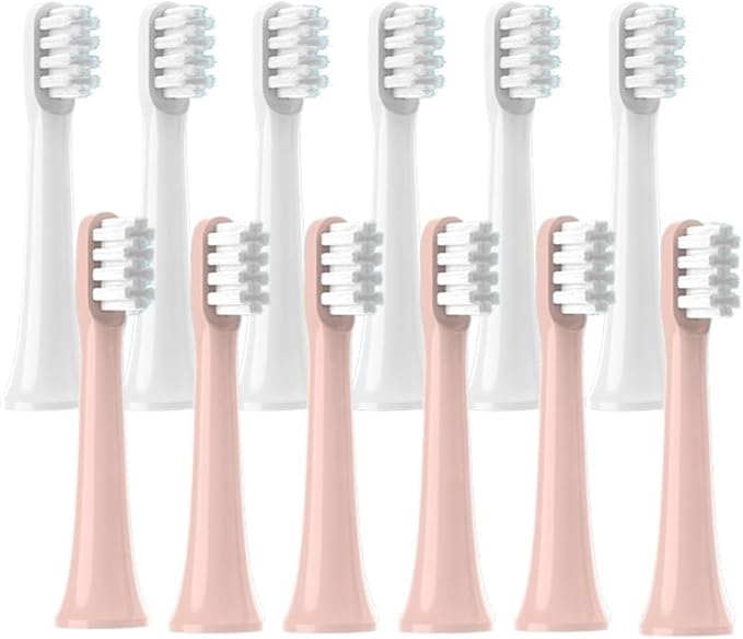 12 PCSCompatible for XIAOMI T100 Brush Heads Replaceable Sonic Electric Toothbrush Soft Bristle Clean Nozzles Refills Vacuum(6White6Pink)