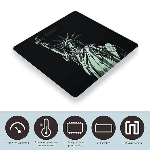 Statue of Liberty Pattern Scale for Body Weight Sturdy Tempered Glass Weighing Scales with LCD Display Accurate Digital Bathroom Scale Convenient Body Fat Smart Scales Easy Read