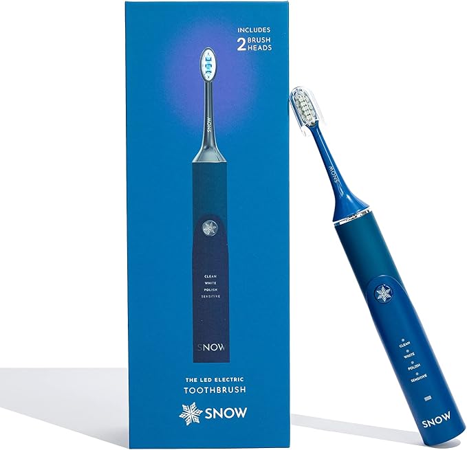 SNOW Electric Toothbrush with Sonic Technology - LED Whitening - 2 LED Brush Heads &amp 4 Brushing Modes - Rechargeable Automatic Toothbrush for Adults with Built-in Timer - Gen 1 Polar Blue