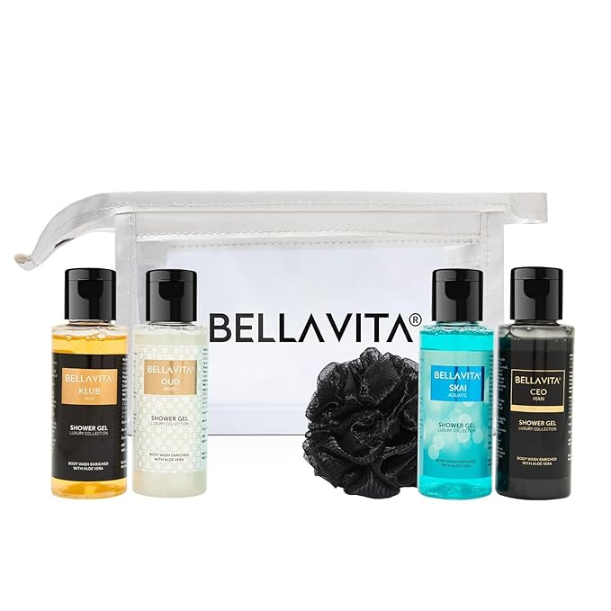 Bell'a Vit'a Luxury Men Trial Mini Kit Skai Aquatic OUD White KLUB &amp CEO Man Body Wash Refreshing Shower Gel for Smoother Skin with Aloe Vera 55ml Each