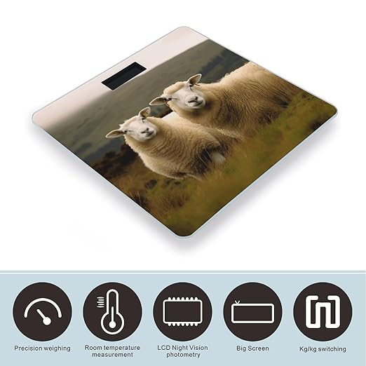 Two White Sheep Bathroom Scale Large LCD Backlight Display Digital Scale Rounded Corners Body Scales Automatic Power On/Off Bathroom Scales for Home Bedrooms