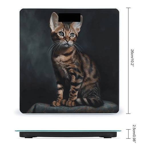 Bengal Cat Bathroom Scale Large LCD Backlight Display Digital Scale Rounded Corners Body Scales Automatic Power On/Off Bathroom Scales for Home Bedrooms