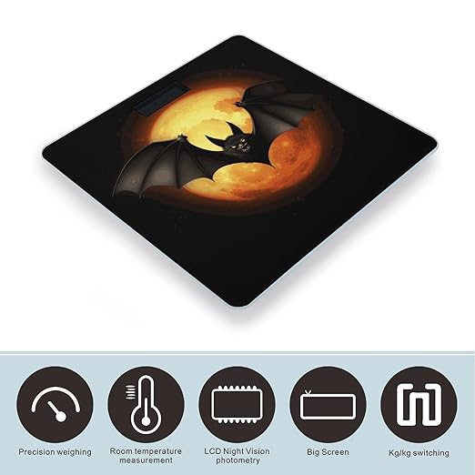 Halloween Bat Weight Scale Digital Electronic Scales Bathroom Scale Larg LCD Backlight Display High Precision MeasurementsTempered Glass