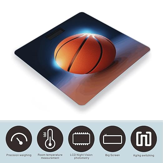 Digital Bathroom Scale for Body Weight Scale with Bright LCD Display High Accuracy Step-On Technology Auto On/Off Basketball Ball Digital Scales 400 Lbs /180kg