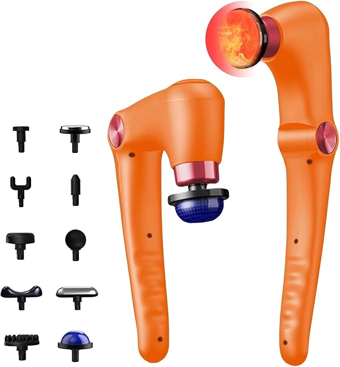 Massage Gun with 10 Replacement Heads Massage Gun with Heat Back Massager for Pain Relief Deep Tissue Massager for Shoulder &amp Back Muscle Recovery (Orange)