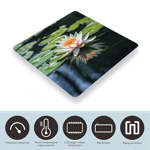 Water Lily Weight Scale Large Bathroom Scales Digital Weight with Bright LED Display Non Slip Automatic Weighing Scale Fashion Weighing Machine for Body