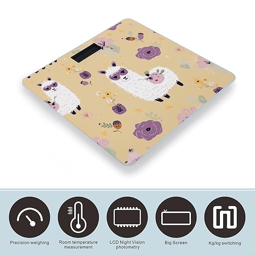 Alpaca and Bee Weight Scale Digital Electronic Scales Bathroom Scale Larg LCD Backlight Display High Precision MeasurementsTempered Glass