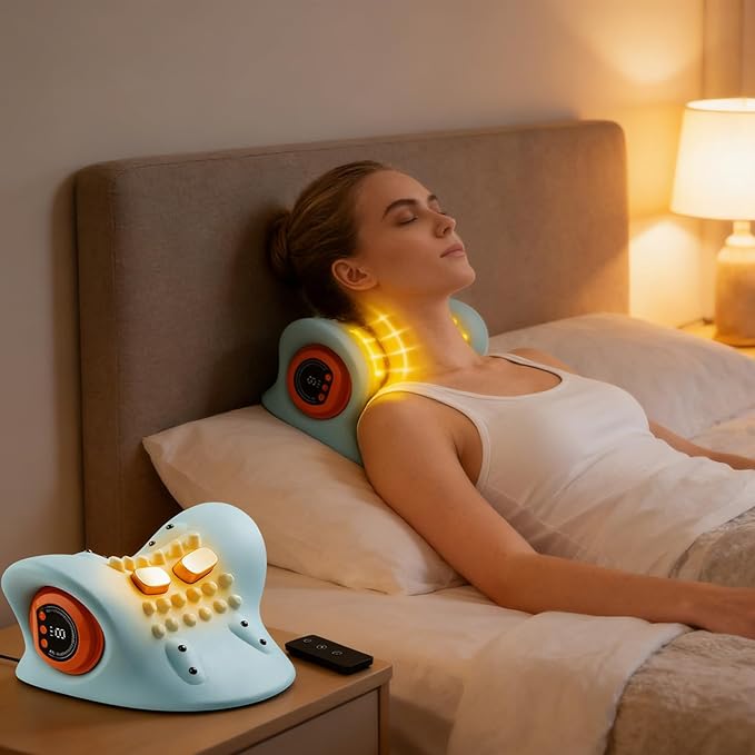 Neck Massager 2026 New Upgrade Neck Massager Pillow with Heat Electric Deep Tissue 4D Massage 26° Angle Neck Stretcher Cervical Traction Device 3 Modes - Neck &amp Shoulder Relief