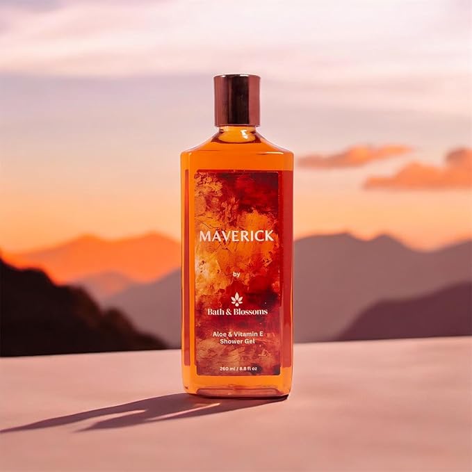 Bath &amp Blossoms Maverick Refreshing &amp Energizing Aloe &amp Vitamin E Shower Gel 260 ml | 100% Paraben free &amp Vegan | Suitable for all skin types
