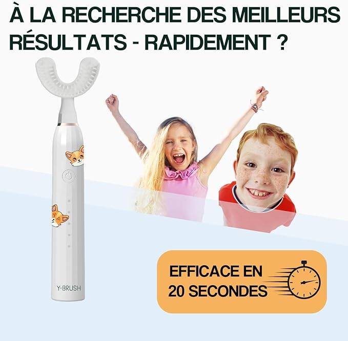 Y-Brush KidsBrush - Electric Toothbrush for Kids 4-12 yo - Y-Shaped Brush - Innovation Awards at CES 2 Months Battery Life - Clinically Proven