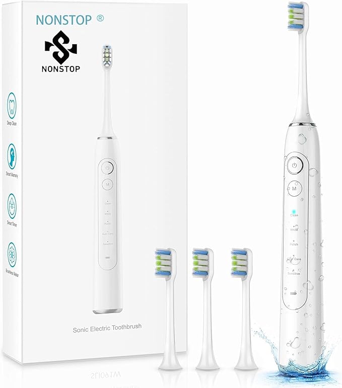 NONSTOP Rechargeable Sonic Electric Toothbrush 5 Modes 4 Brush Heads 1800mAh Battery Smart Timer